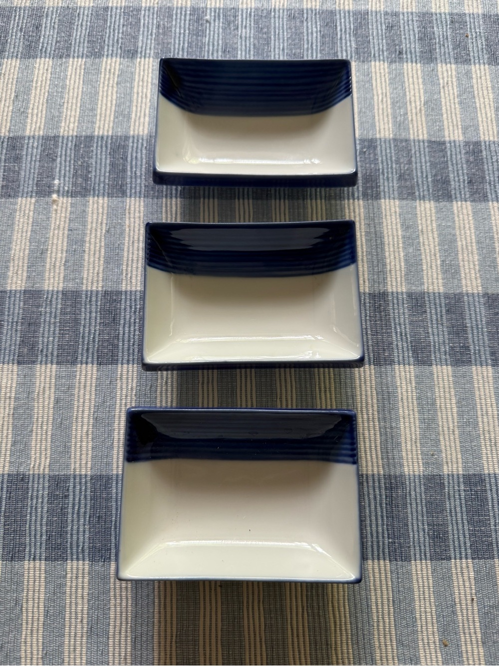Blue and White Rectangular Ceramic Dishes - Set of 3